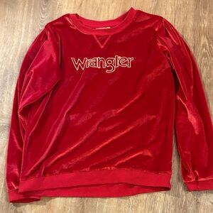 Wrangler Graphic Logo Girls Red Velvet Crewneck Long Sleeve Large NWOT